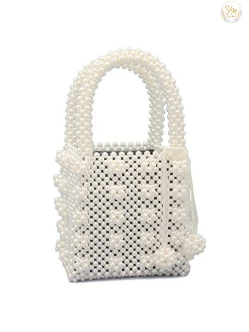 Handmade Beaded Tote Bag Faux Pearl Shoulder Purse